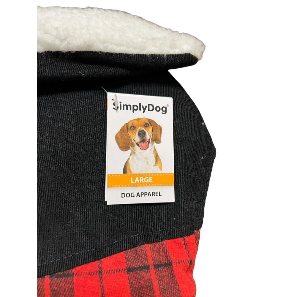 Simply Dog Black Red Buffalo Plaid Jacket Black Corduroy Size L 21 - 24 in NWT